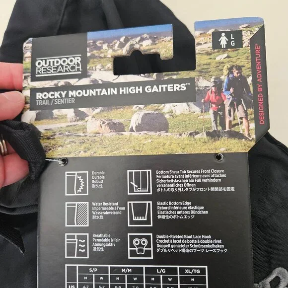 Outdoor Research Black Rocky Mountain High Gaiters, Womens L NWT - Picture 4 of 5